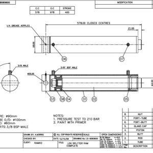 Log Splitter 90mm Bore 60mm Rod 400mm Stroke